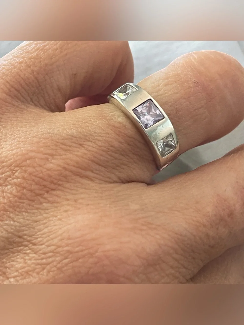 Sterling Silver Cubic Zirconia Princess-Cut Band - White and Purple